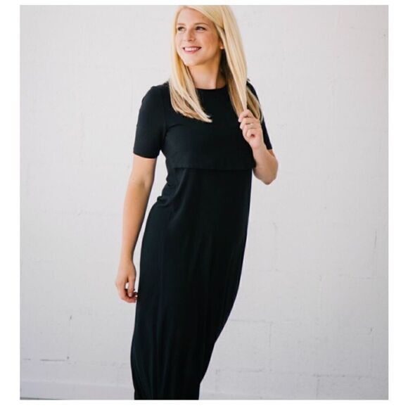 Undercover Mama Nursing Maternity Postpartum Black Stretch Short-sleeve Maxi Dre - Picture 1 of 10